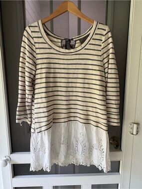 Sunday in Brooklyn -Anthropologie  Striped Knit Tunic with Lace Hem